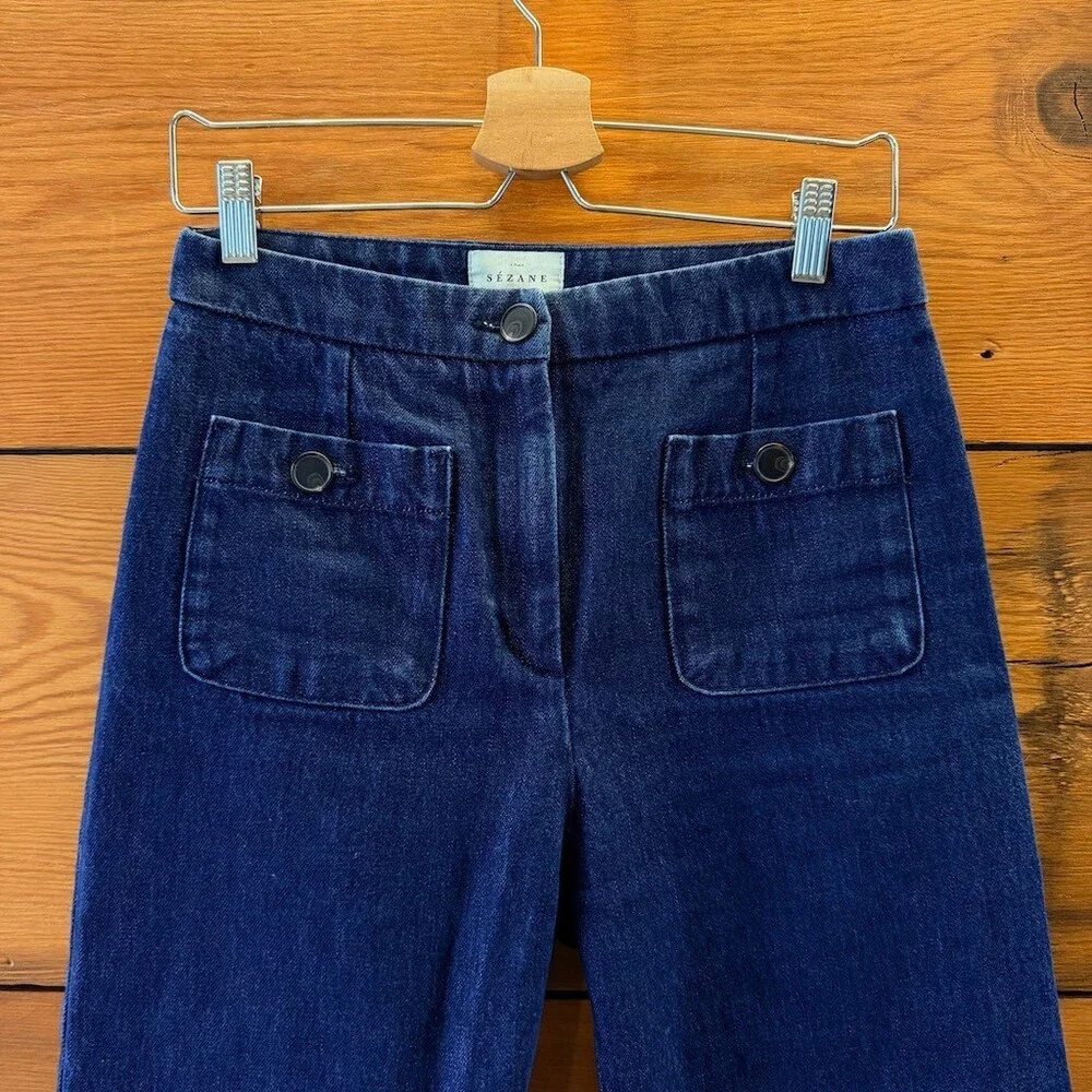 Sezane Dark Wash High Rise Wide Leg Trouser Jeans - Size 38 / 6 - 0404BB